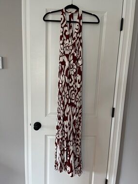 Sleeveless Halter Maxi Dress in White and Burgundy